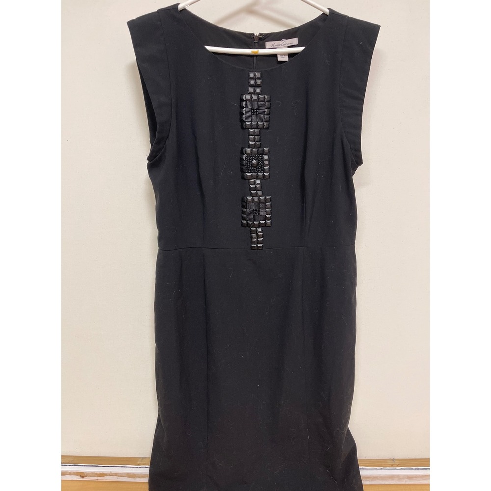 Kenneth Cole New York Black Beaded Sheath Dress Size 12 Sleeveless Cocktail